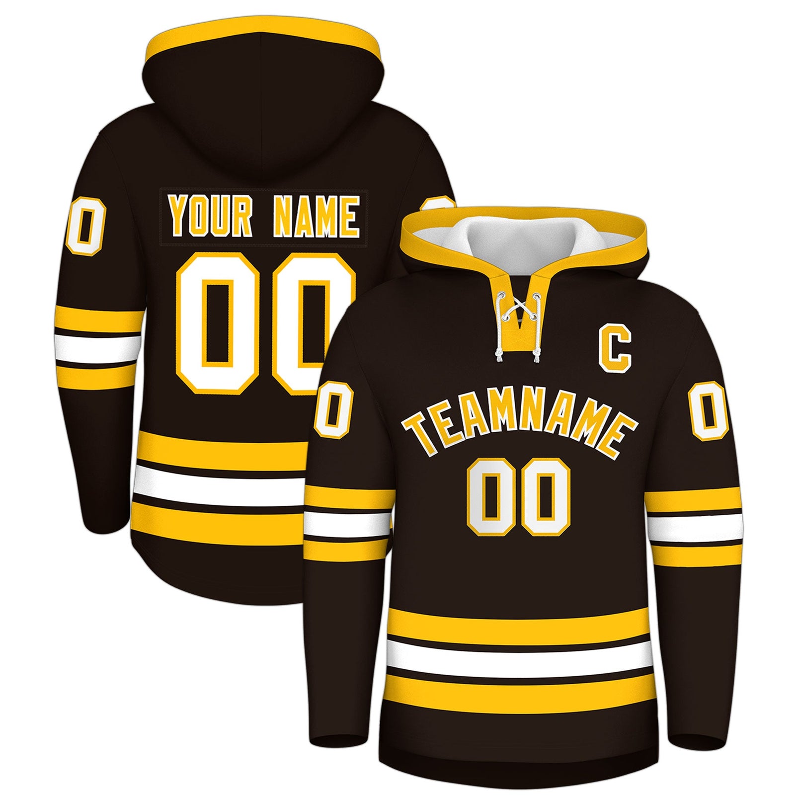 Custom Hockey Hoodie Jersey Brown Gold Classic Style Add Name,Number & Logo