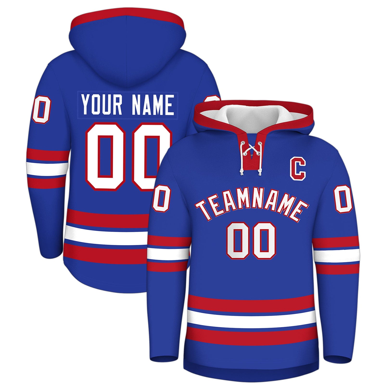 Custom Hockey Hoodie Jersey Royal Blue Red Classic Style Add Name,Number&Logo