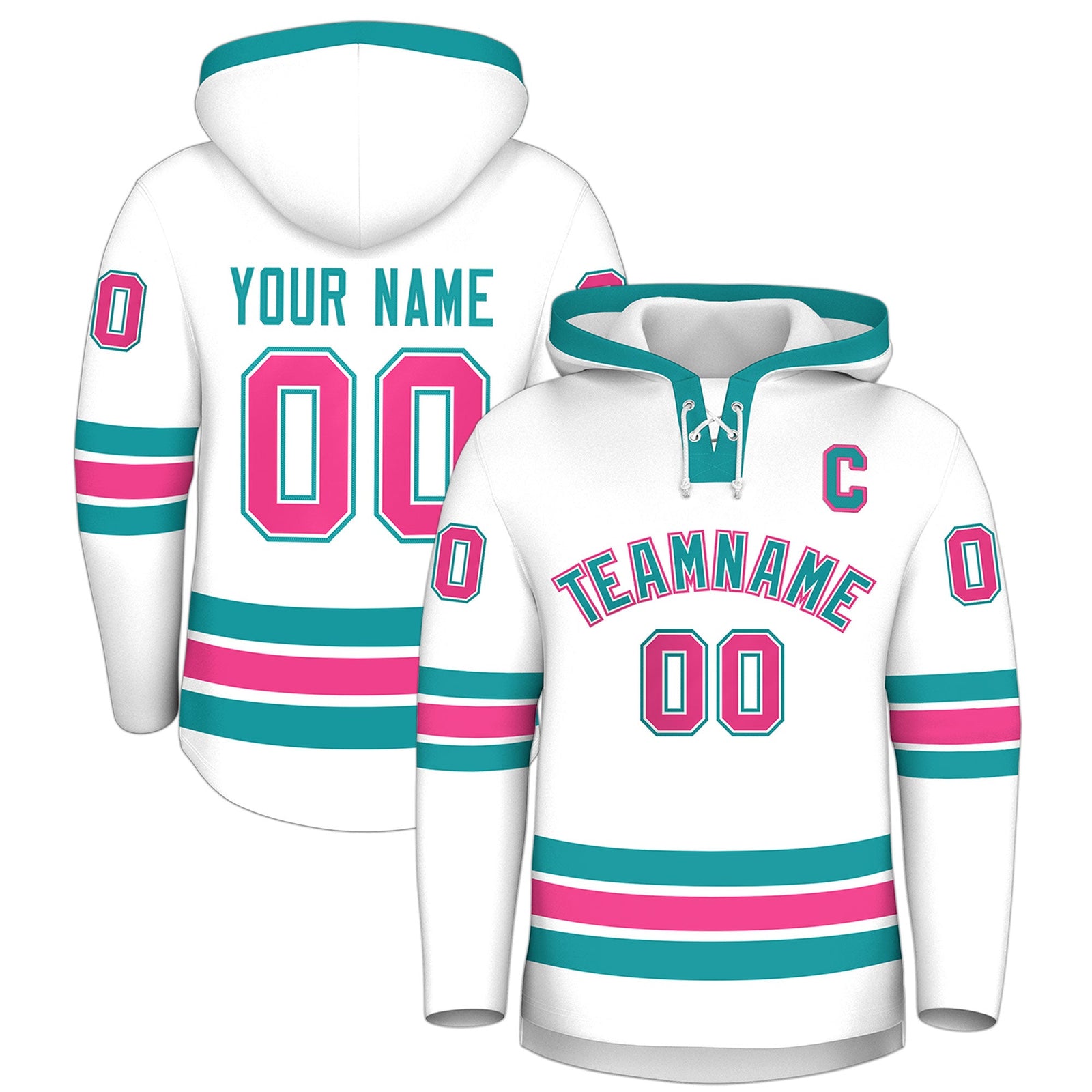 Custom Hockey Hoodie Jersey White Aqua Classic Style for Men&Youth