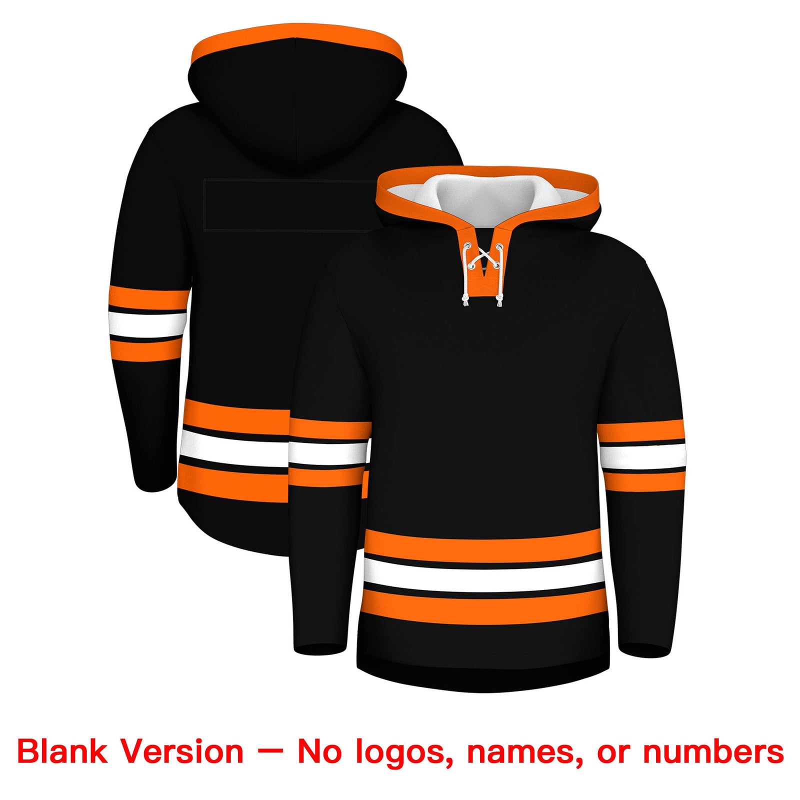 Custom Hockey Hoodie Jersey Black Orange Classic Style Add Name,Number&Logo