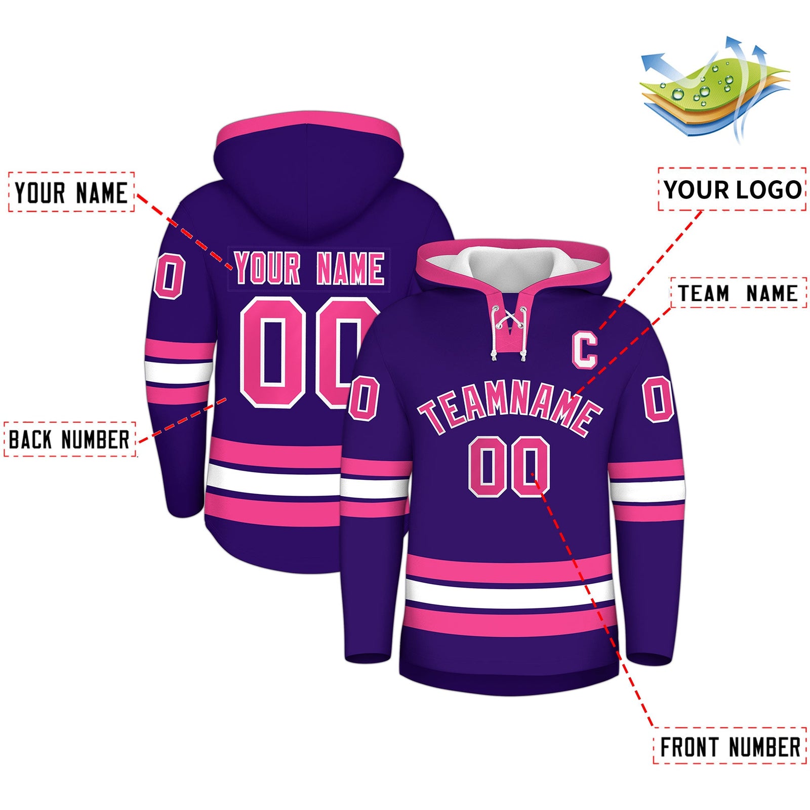Custom Hockey Hoodie Jersey Purple Pink Classic Style for Men&Youth
