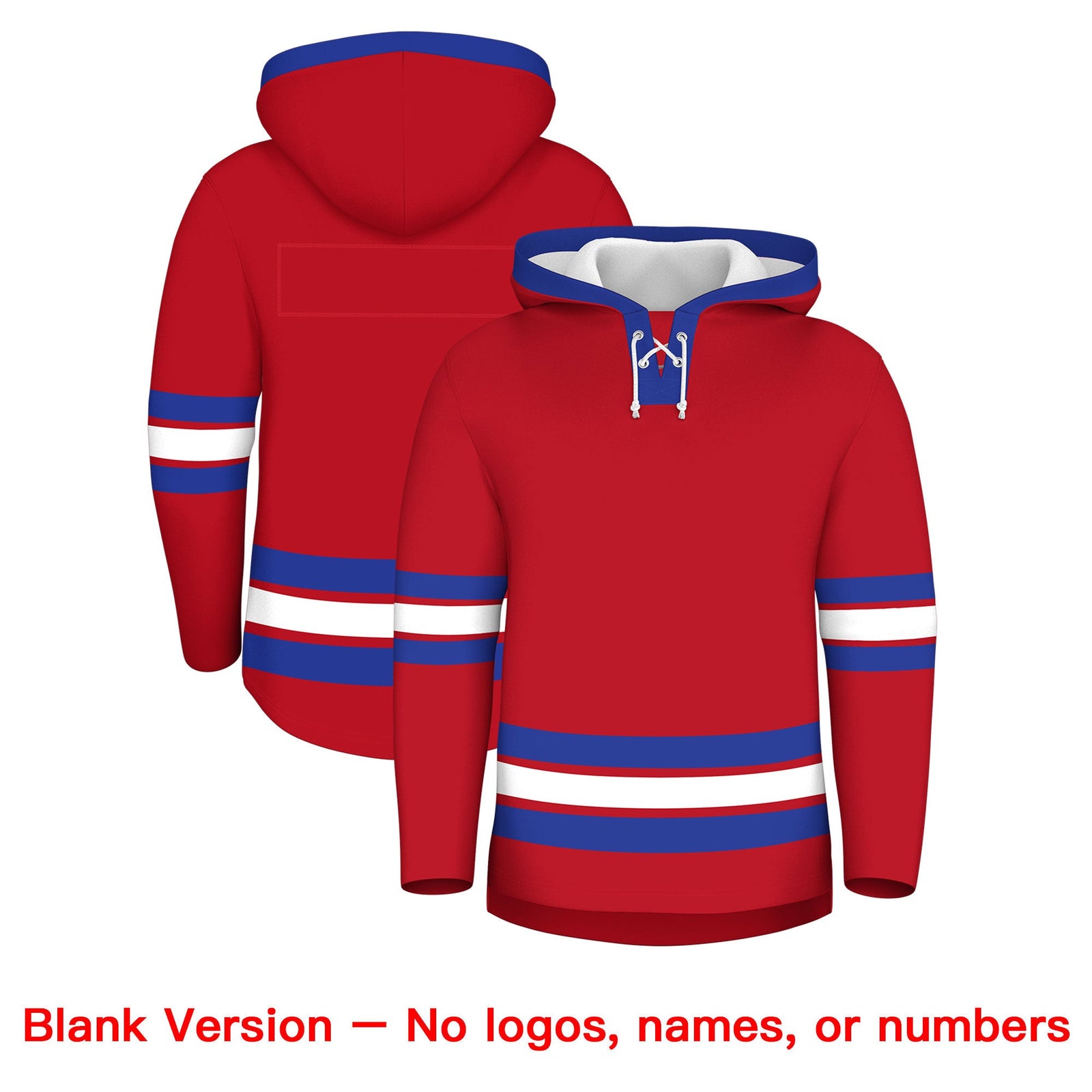 Custom Hockey Hoodie Jersey Red Royal Blue Classic Style Add Name,Number&Logo