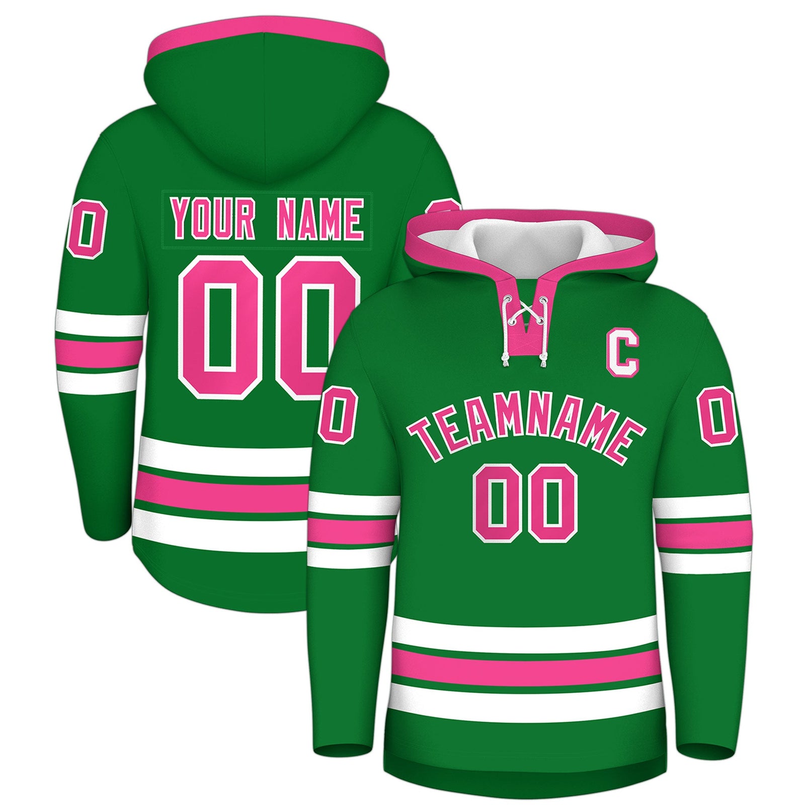Custom Hockey Hoodie Jersey Kelly Green Pink Classic Style for Men&Youth