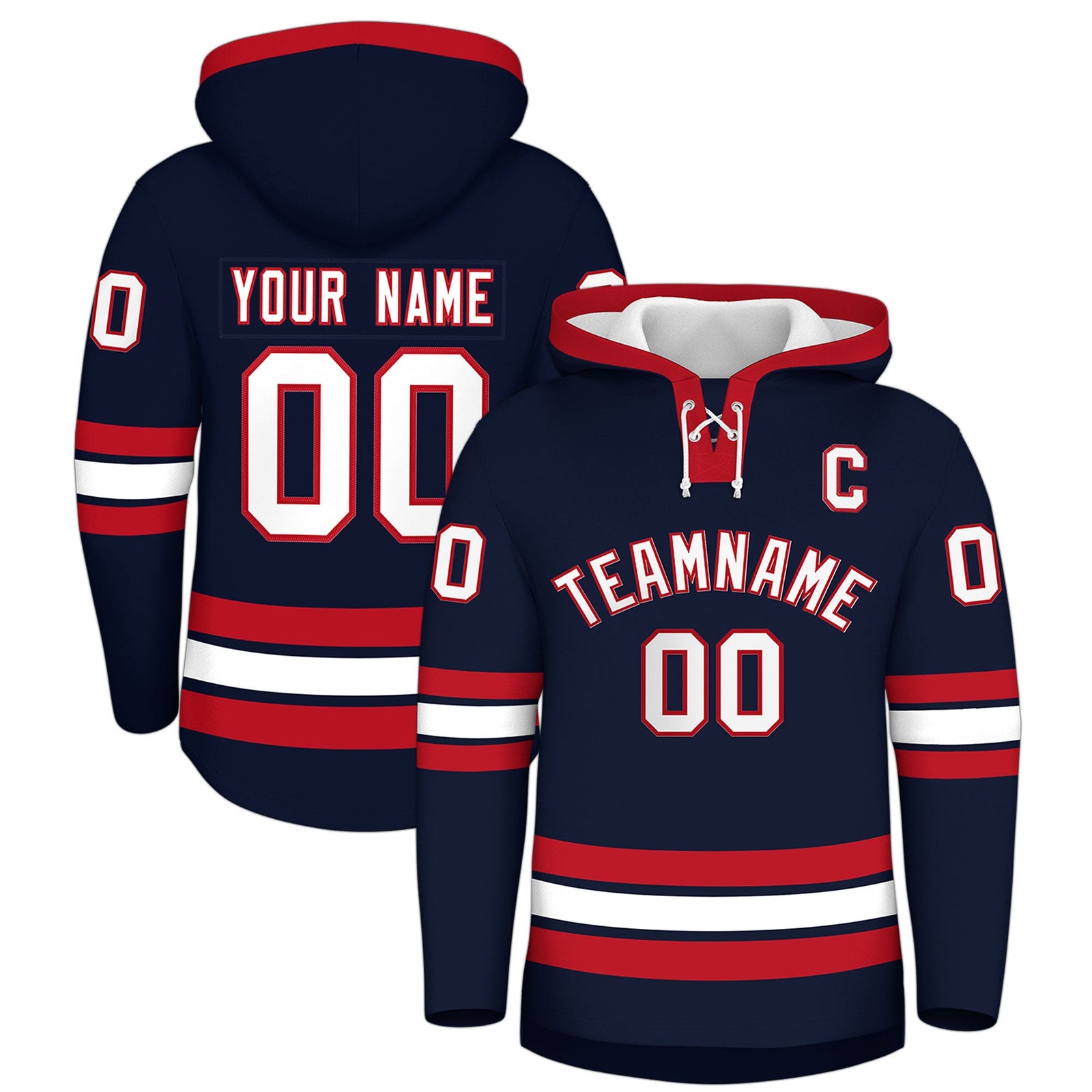 Custom Hockey Hoodie Jersey Navy Red Classic Style for Men&Youth