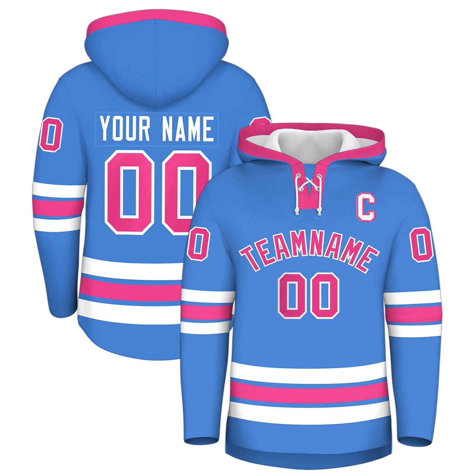 Custom Hockey Hoodie Jersey Powder Blue Pink Classic Style for Men&Youth
