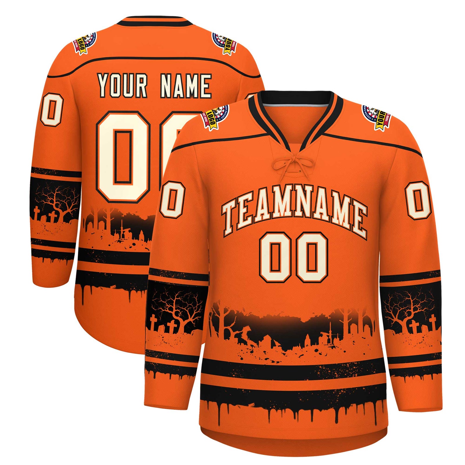 Custom Orange Black Cream Gradient Fashion Halloween Stretch Fabric Hockey Jersey| KXKSHOP