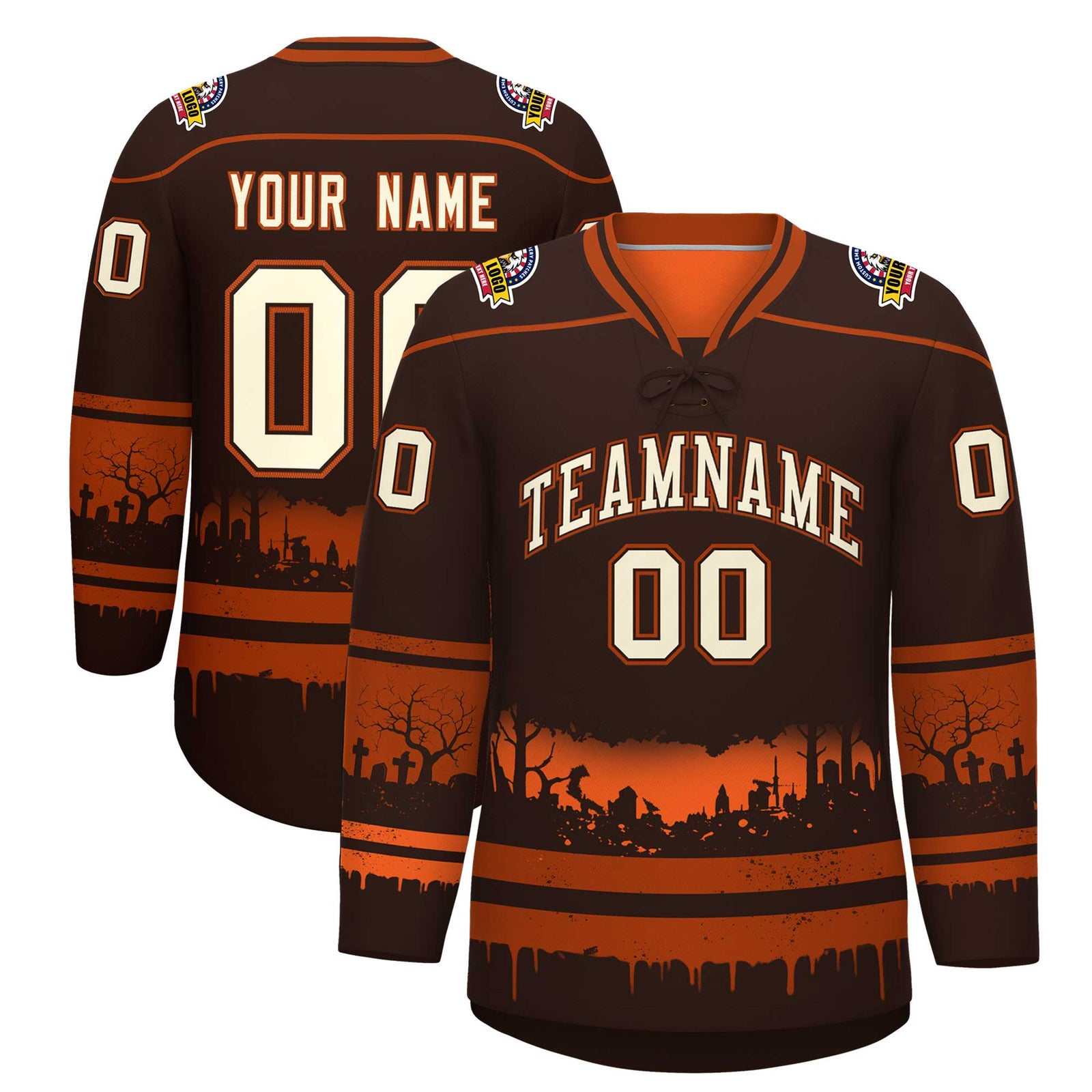 Custom Brown Dark Orange Cream Gradient Fashion Halloween Stretch Fabric Hockey Jersey| KXKSHOP