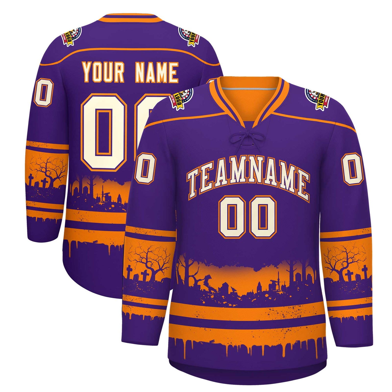 Custom Purple Orange Cream Gradient Fashion Halloween Stretch Fabric Hockey Jersey| KXKSHOP