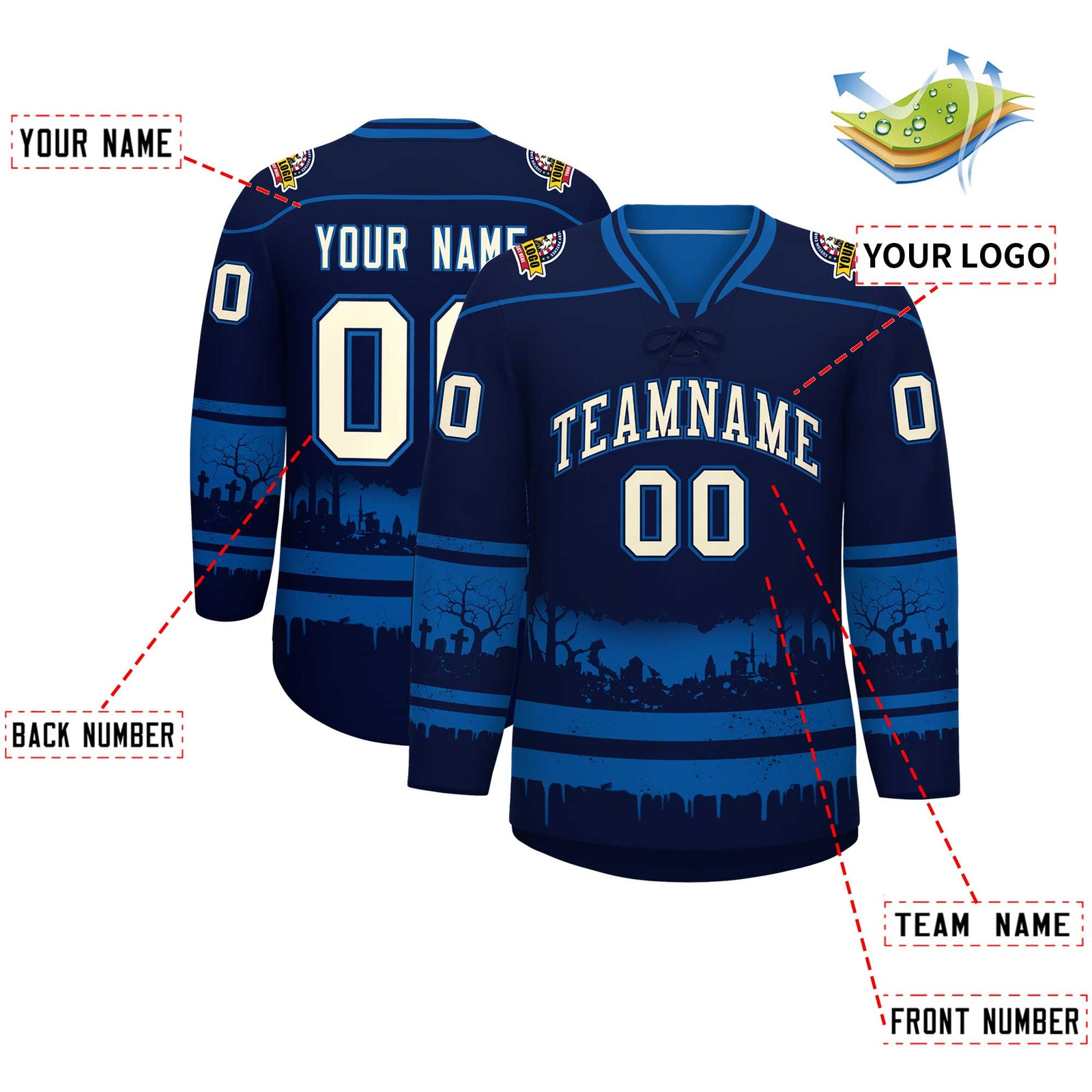 Custom Navy Royal Cream Gradient Fashion Halloween Stretch Fabric Hockey Jersey| KXKSHOP