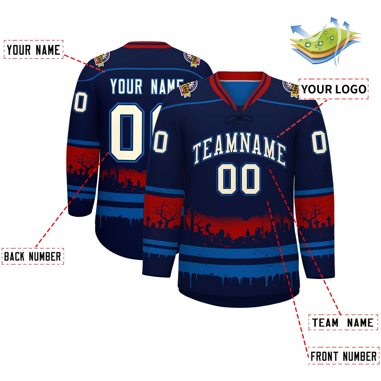 Custom Navy Royal Red Gradient Fashion Halloween Stretch Fabric Hockey Jersey| KXKSHOP