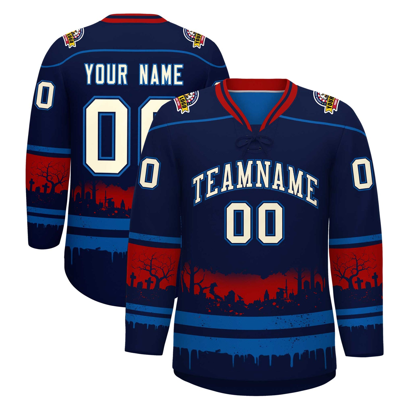 Custom Navy Royal Red Gradient Fashion Halloween Stretch Fabric Hockey Jersey| KXKSHOP