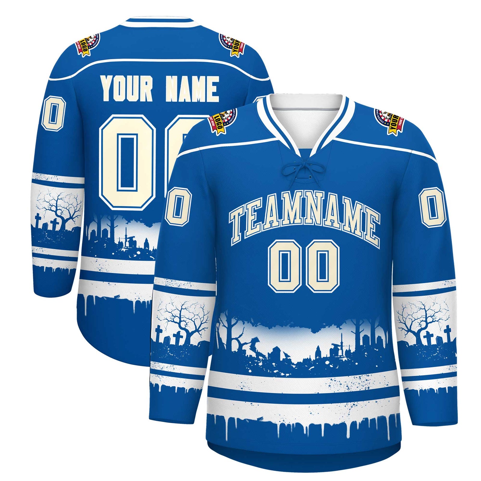 Custom Royal White Cream Gradient Fashion Halloween Stretch Fabric Hockey Jersey| KXKSHOP