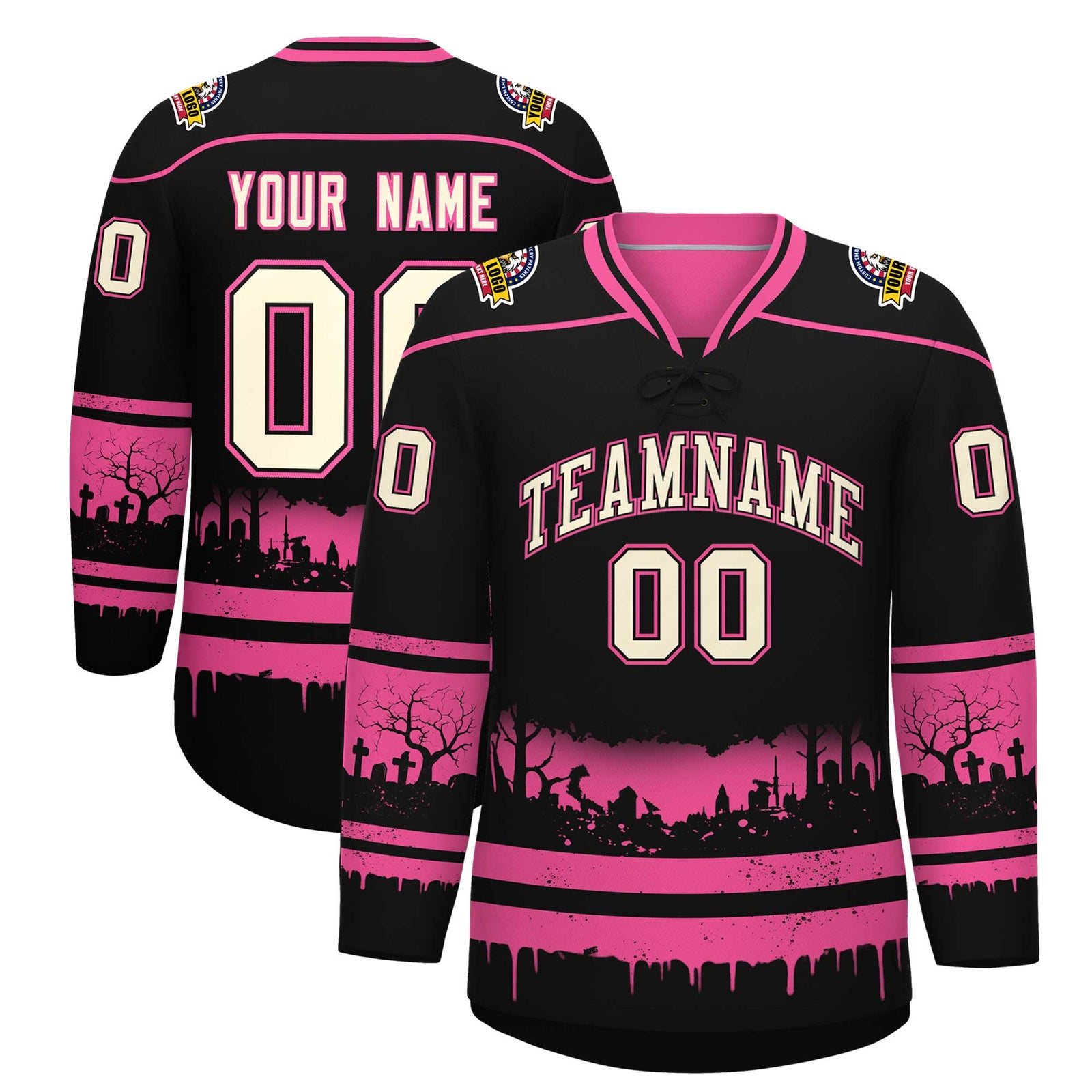 Custom Black Pink Cream Gradient Fashion Halloween Stretch Fabric Hockey Jersey| KXKSHOP