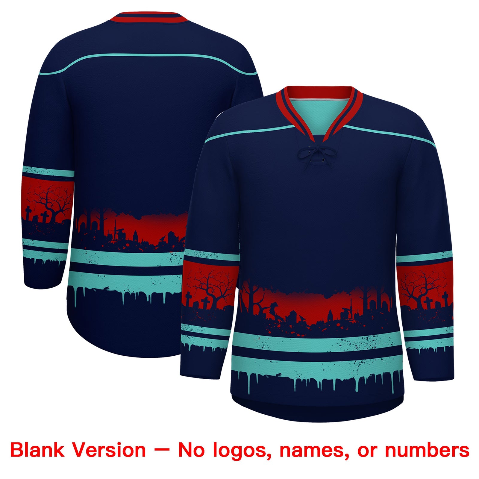 Custom Navy Teal Red Gradient Fashion Halloween Stretch Fabric Hockey Jersey| KXKSHOP