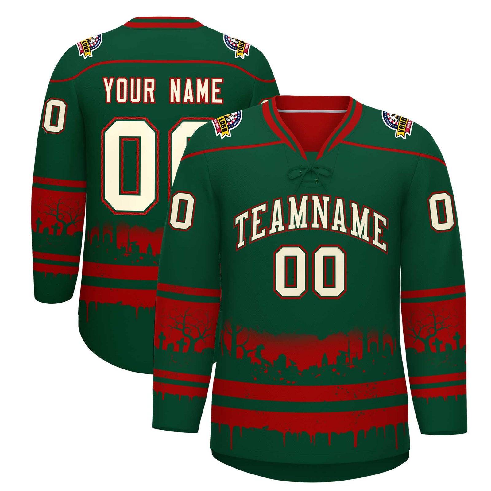 Custom Red Cream Gradient Fashion Halloween Stretch Fabric Hockey Jersey| KXKSHOP