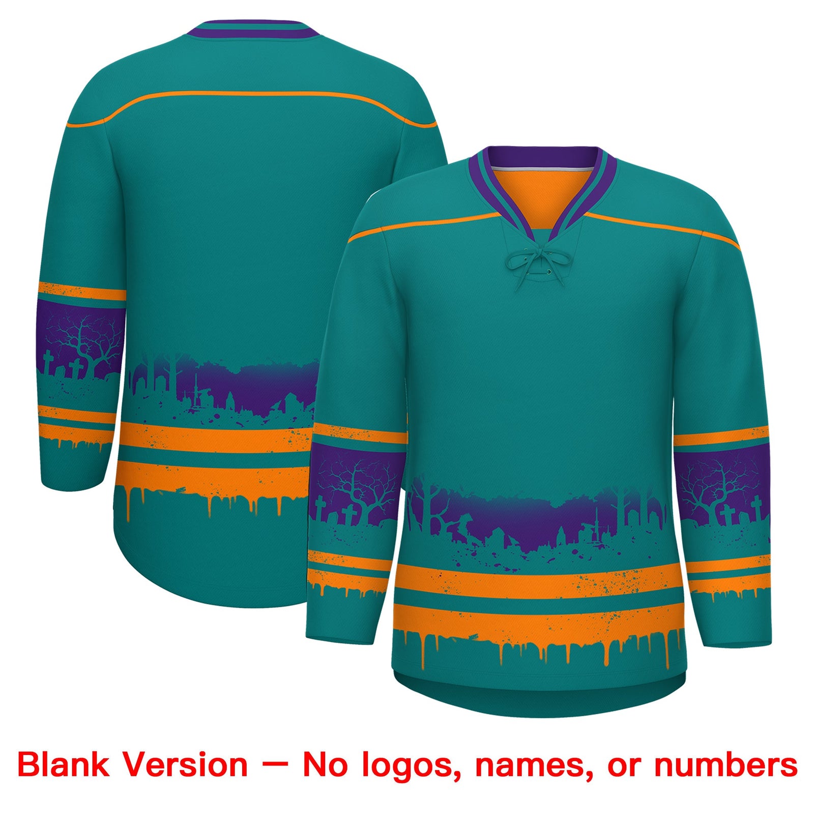 Custom Teal Orange Purple Gradient Fashion Halloween Stretch Fabric Hockey Jersey| KXKSHOP