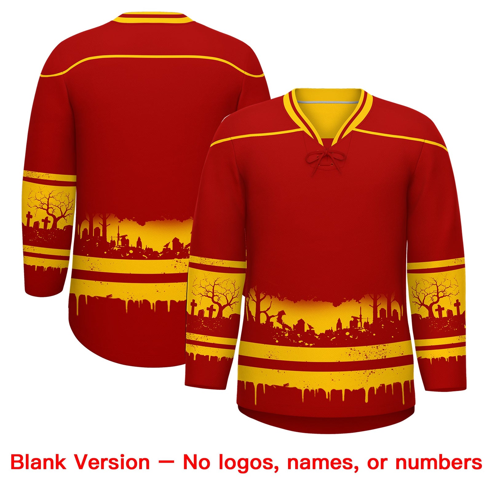 Custom Red Gold Cream Gradient Fashion Halloween Stretch Fabric Hockey Jersey| KXKSHOP