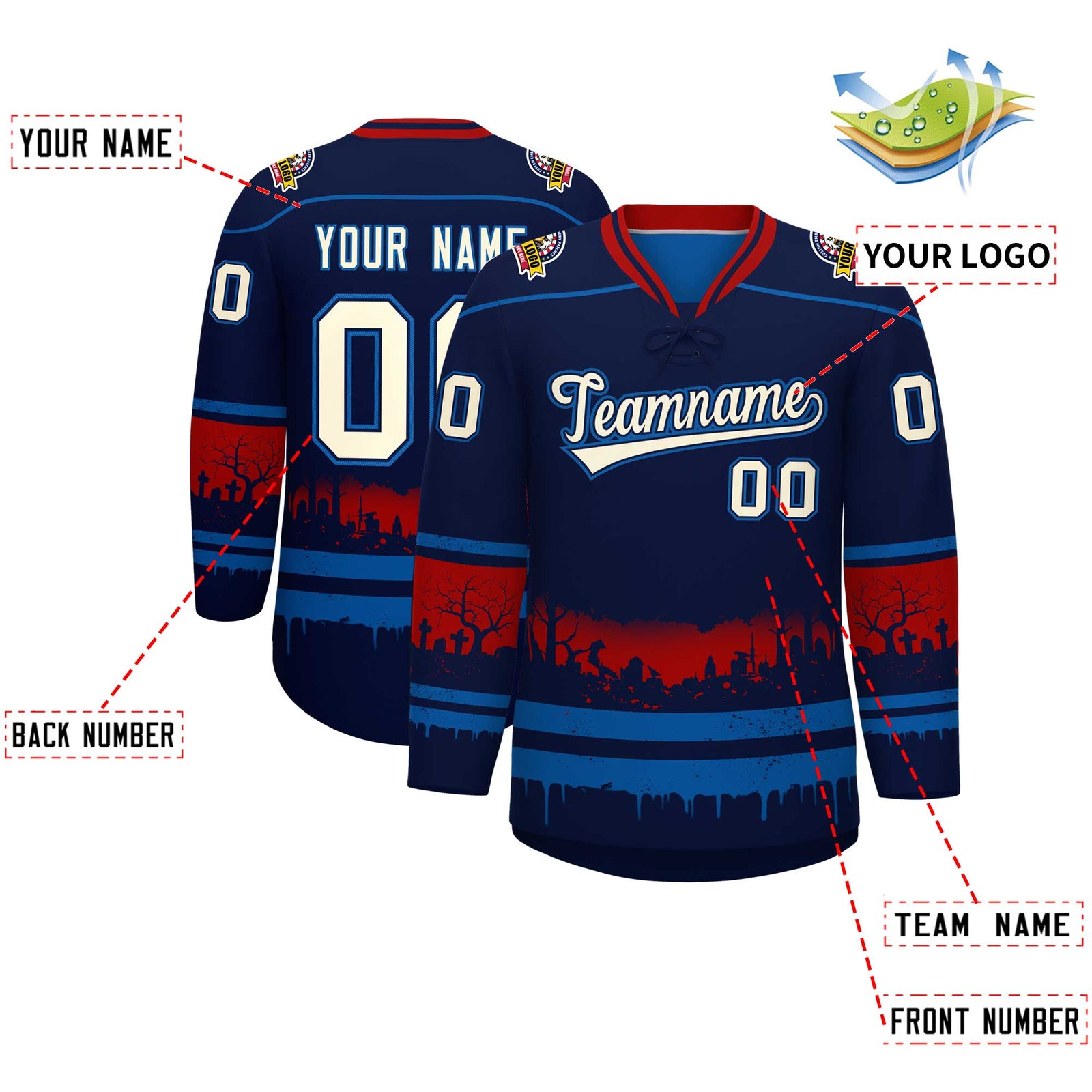 Custom Navy Royal Red Gradient Fashion Halloween Stretch Fabric Hockey Jersey| KXKSHOP
