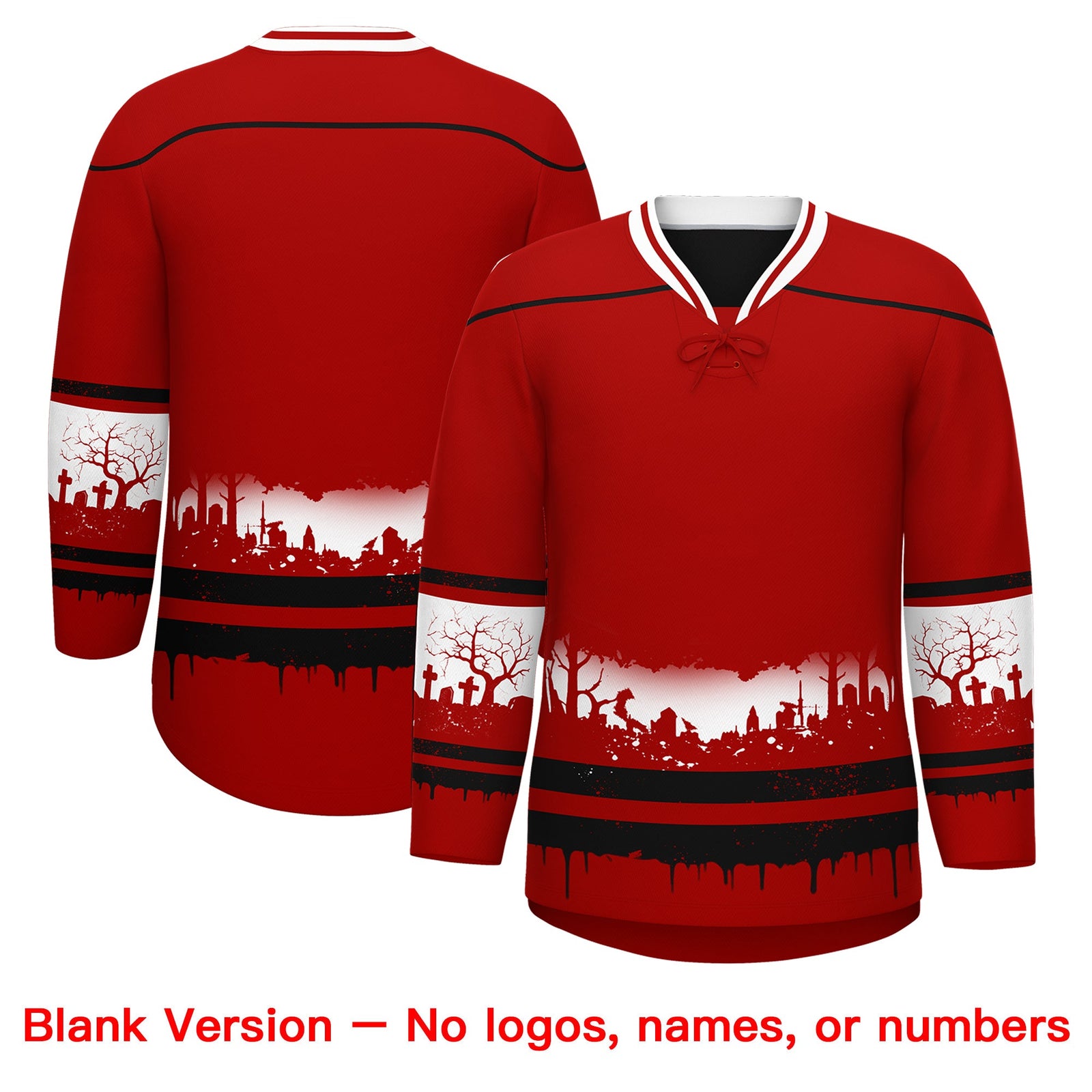Custom Red Black White Gradient Fashion Halloween Stretch Fabric Hockey Jersey| KXKSHOP