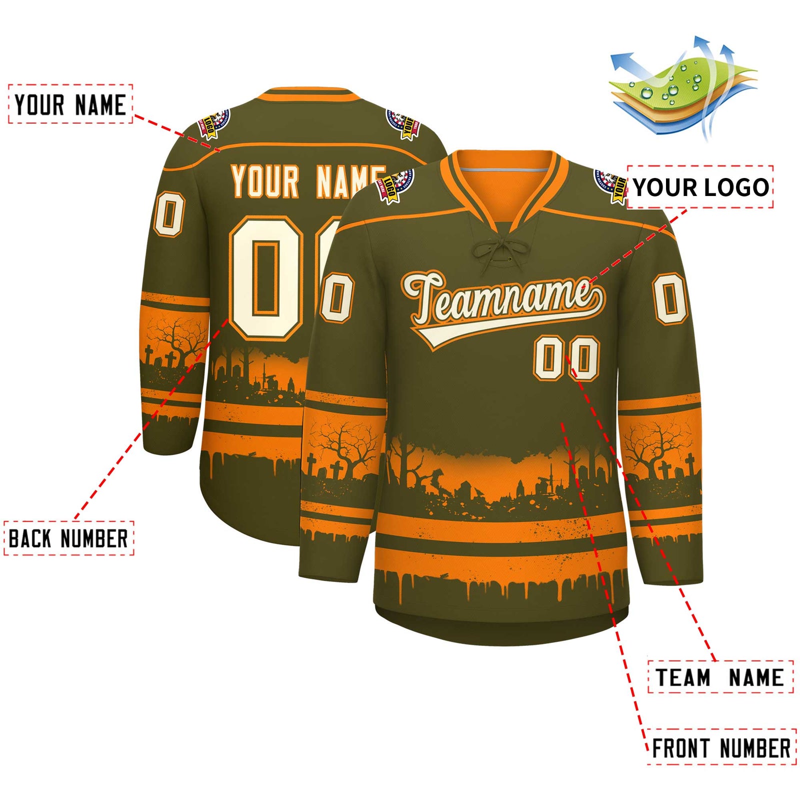 Custom Olive Orange Cream Gradient Fashion Halloween Stretch Fabric Hockey Jersey| KXKSHOP