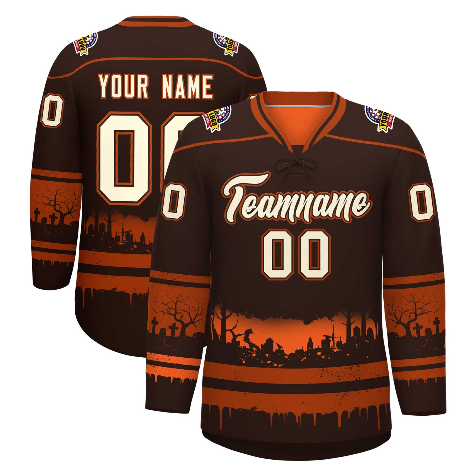 Custom Brown Dark Orange Cream Gradient Fashion Halloween Stretch Fabric Hockey Jersey| KXKSHOP