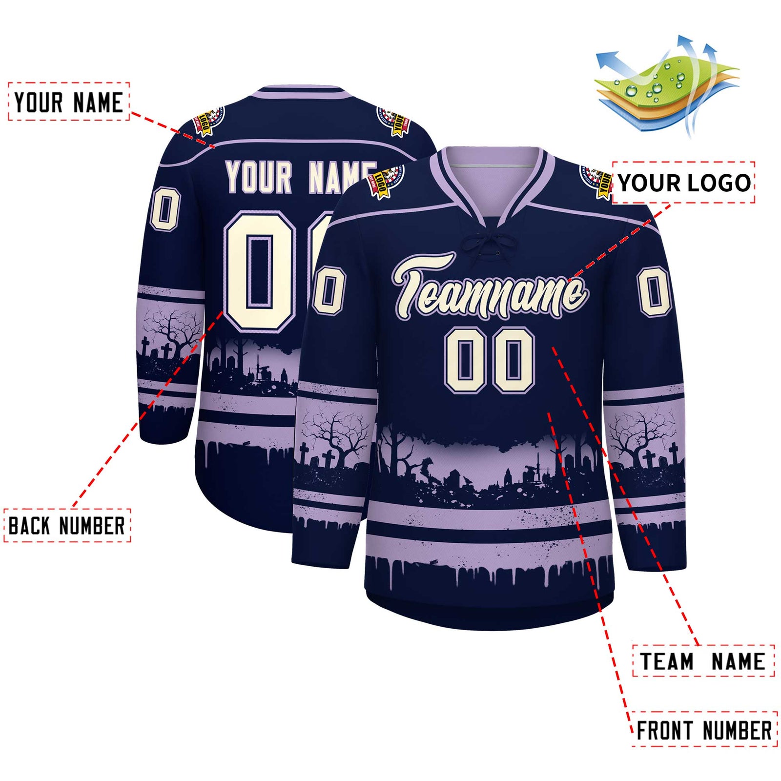 Custom Navy Light Purple Cream Gradient Fashion Halloween Stretch Fabric Hockey Jersey| KXKSHOP
