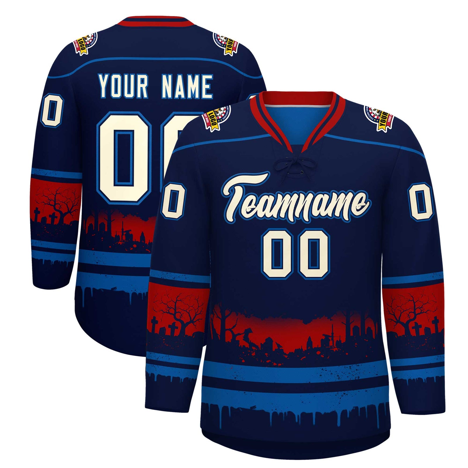 Custom Navy Royal Red Gradient Fashion Halloween Stretch Fabric Hockey Jersey| KXKSHOP