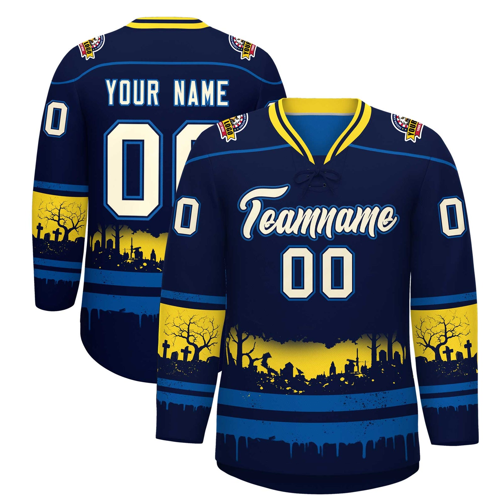 Custom Navy Royal Gold Gradient Fashion Halloween Stretch Fabric Hockey Jersey| KXKSHOP