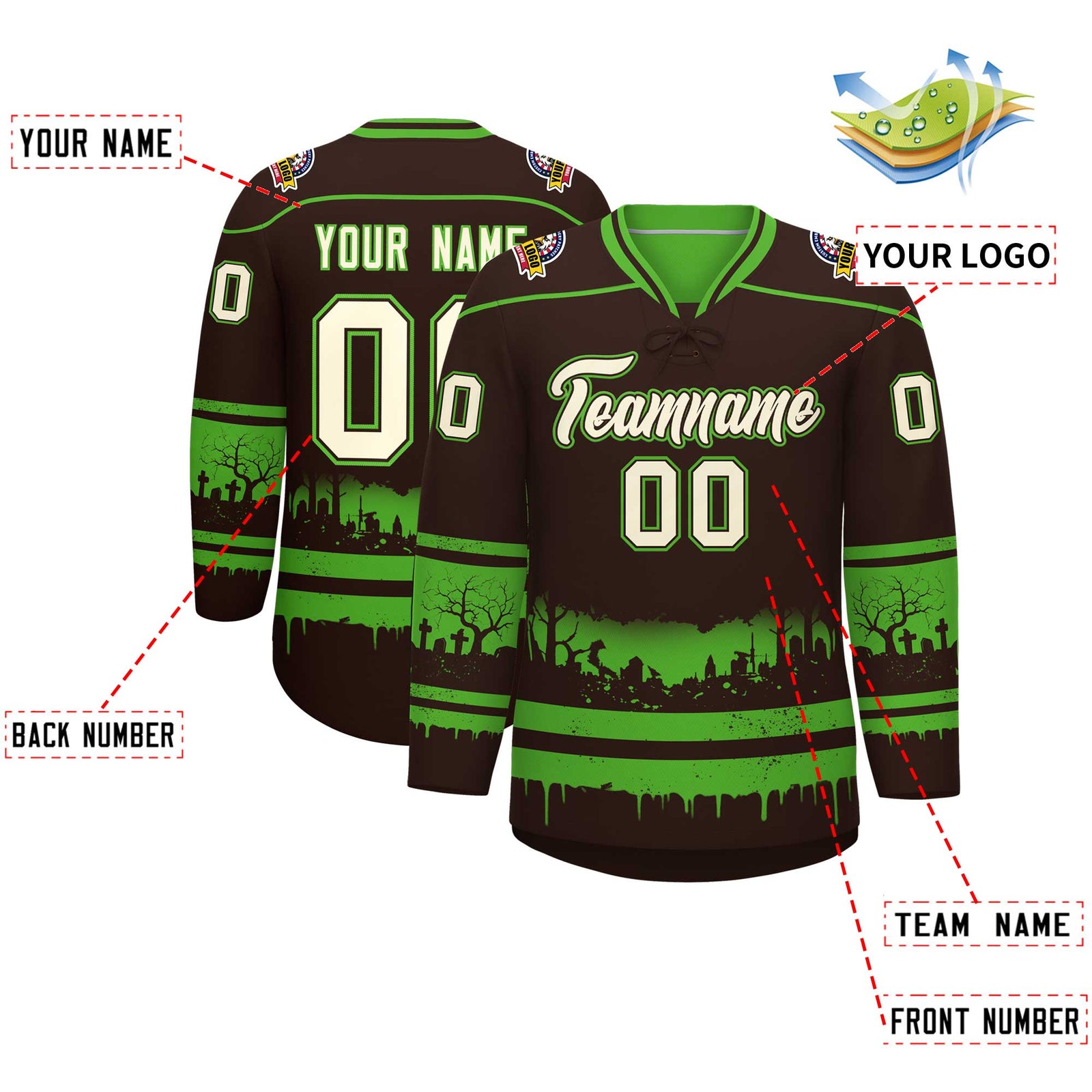Custom Brown Light Green Cream Gradient Fashion Halloween Stretch Fabric Hockey Jersey| KXKSHOP