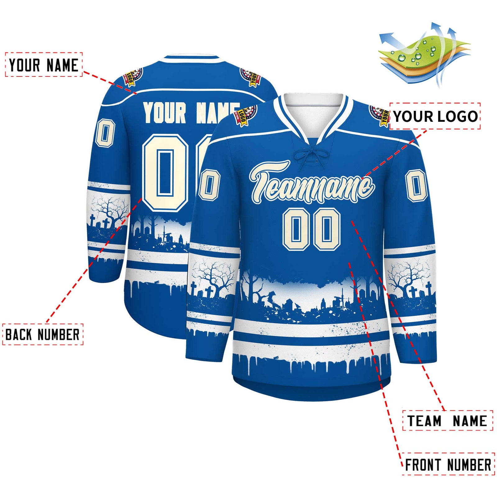 Custom Royal White Cream Gradient Fashion Halloween Stretch Fabric Hockey Jersey| KXKSHOP