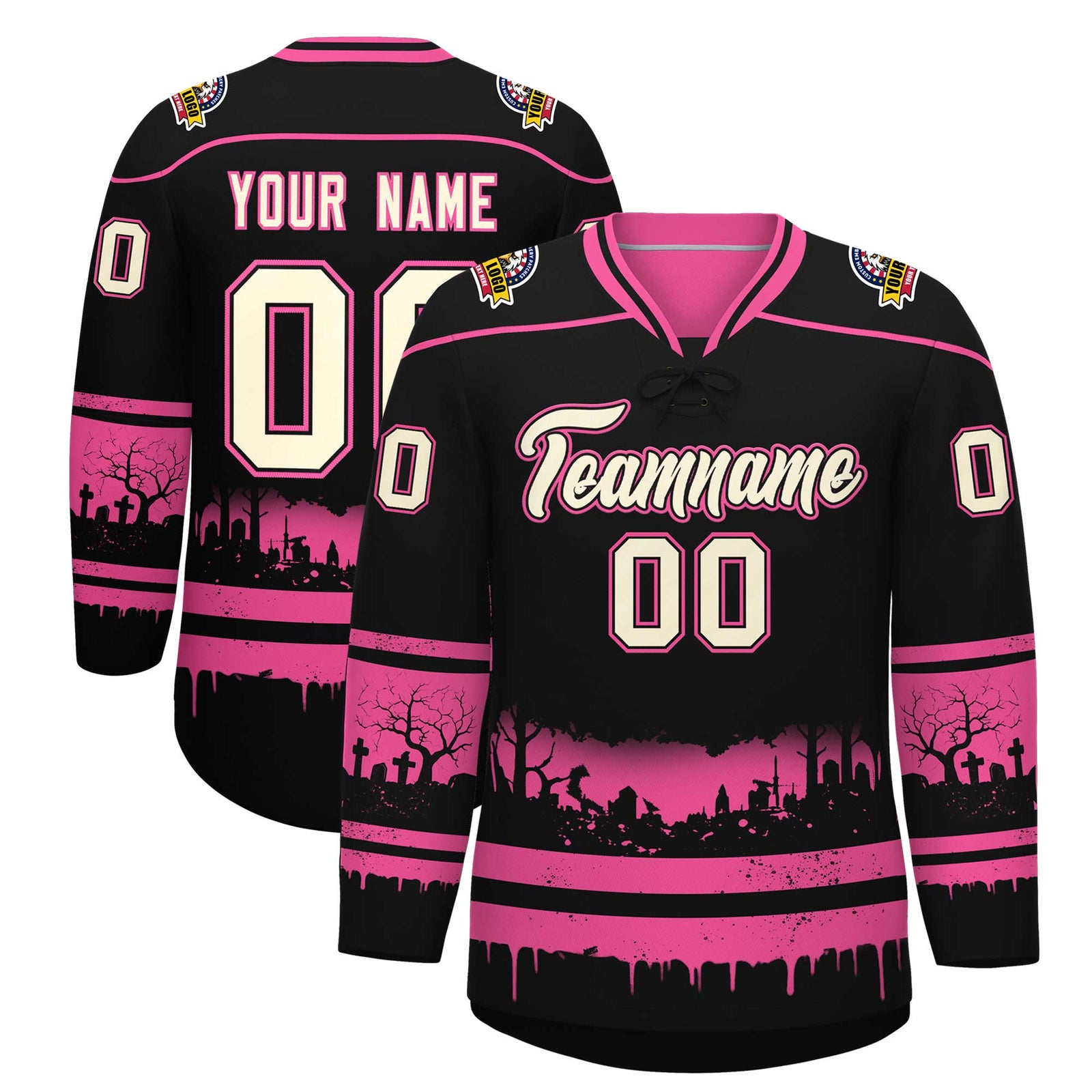Custom Black Pink Cream Gradient Fashion Halloween Stretch Fabric Hockey Jersey| KXKSHOP