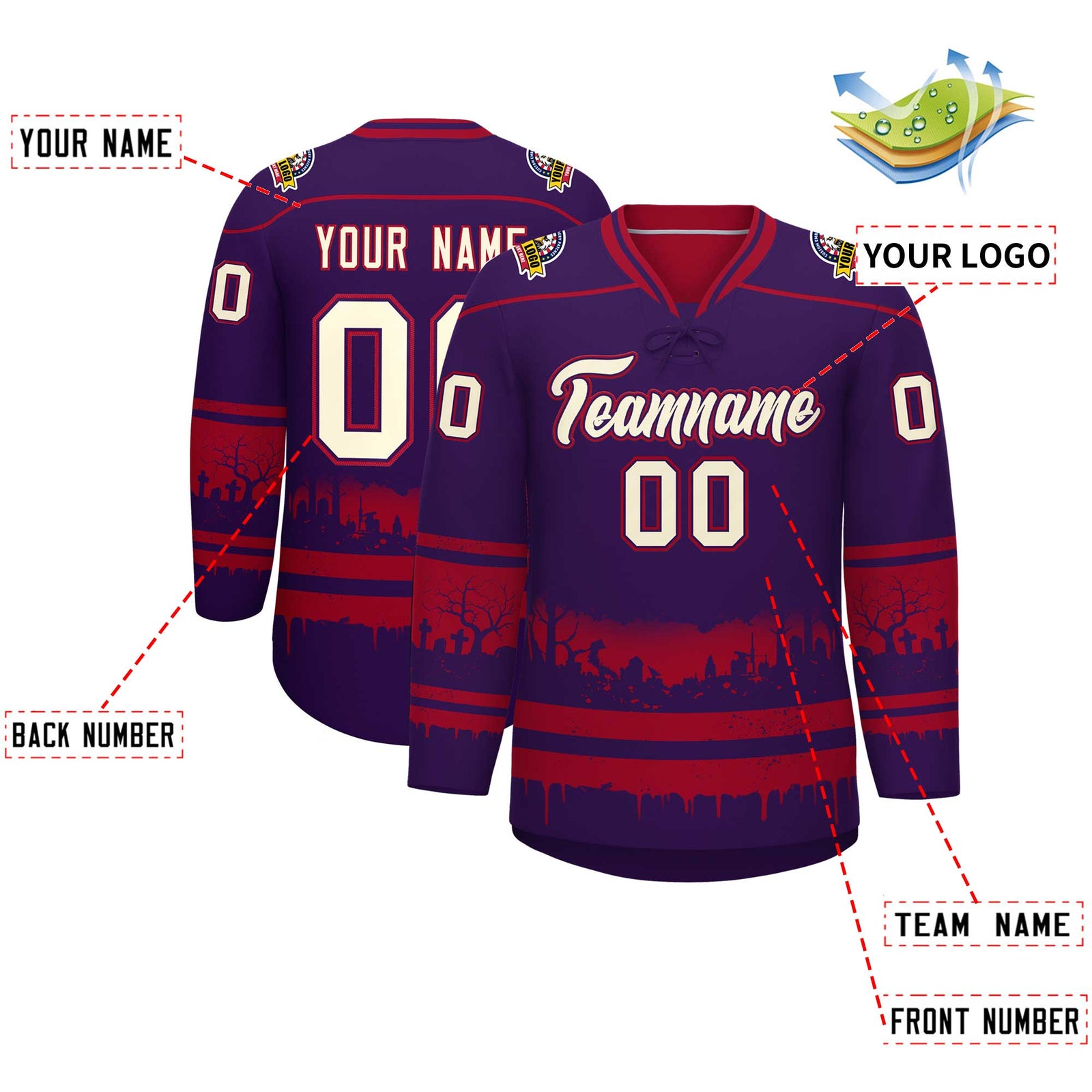 Custom Cardinal Cream Gradient Fashion Halloween Stretch Fabric Hockey Jersey| KXKSHOP