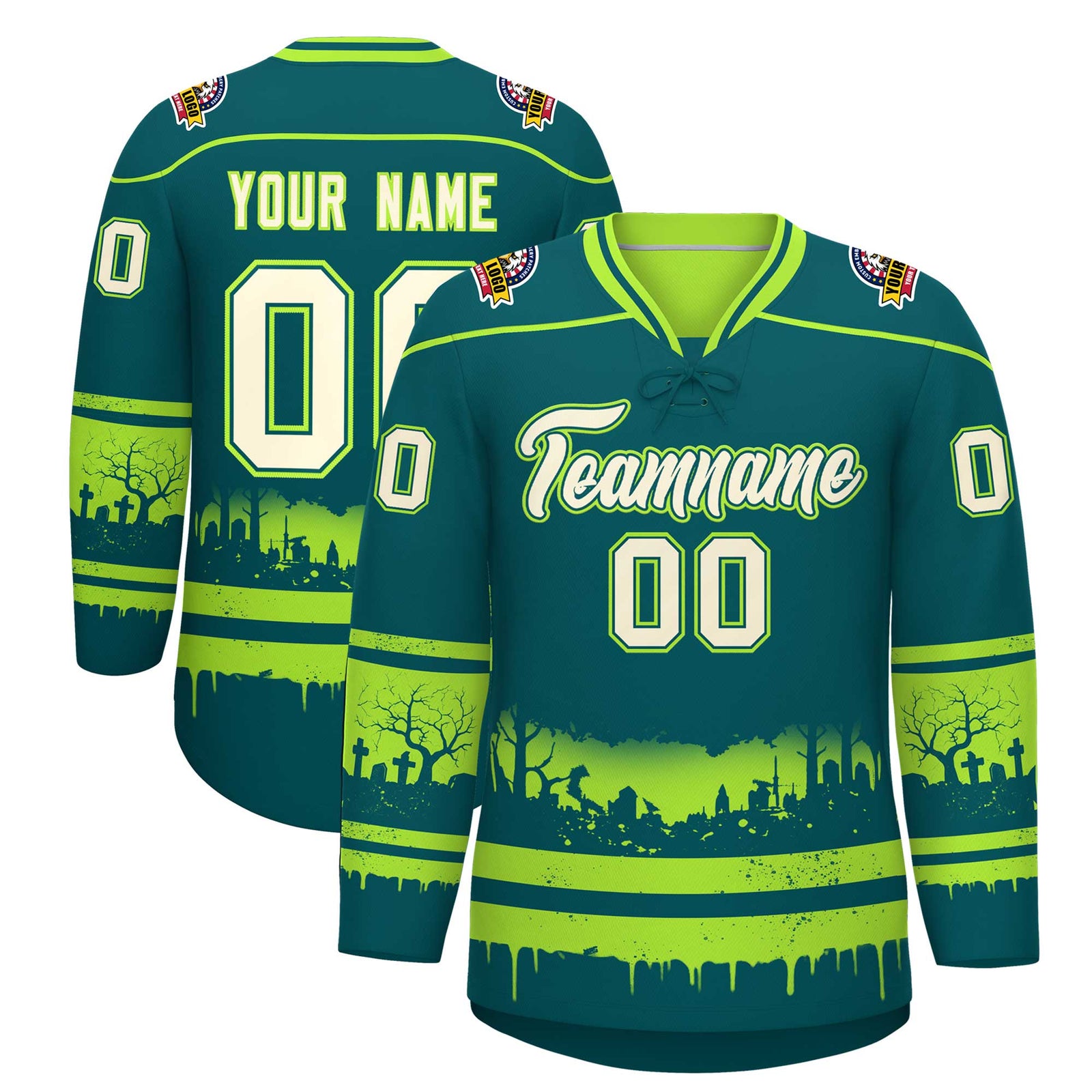 Custom Neon Green Cream Gradient Fashion Halloween Stretch Fabric Hockey Jersey| KXKSHOP