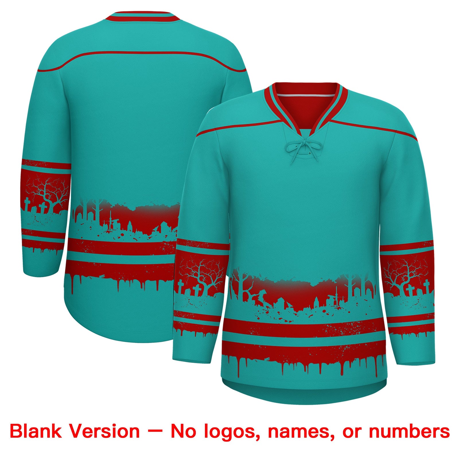 Custom Aqua Red Cream Gradient Fashion Halloween Stretch Fabric Hockey Jersey| KXKSHOP