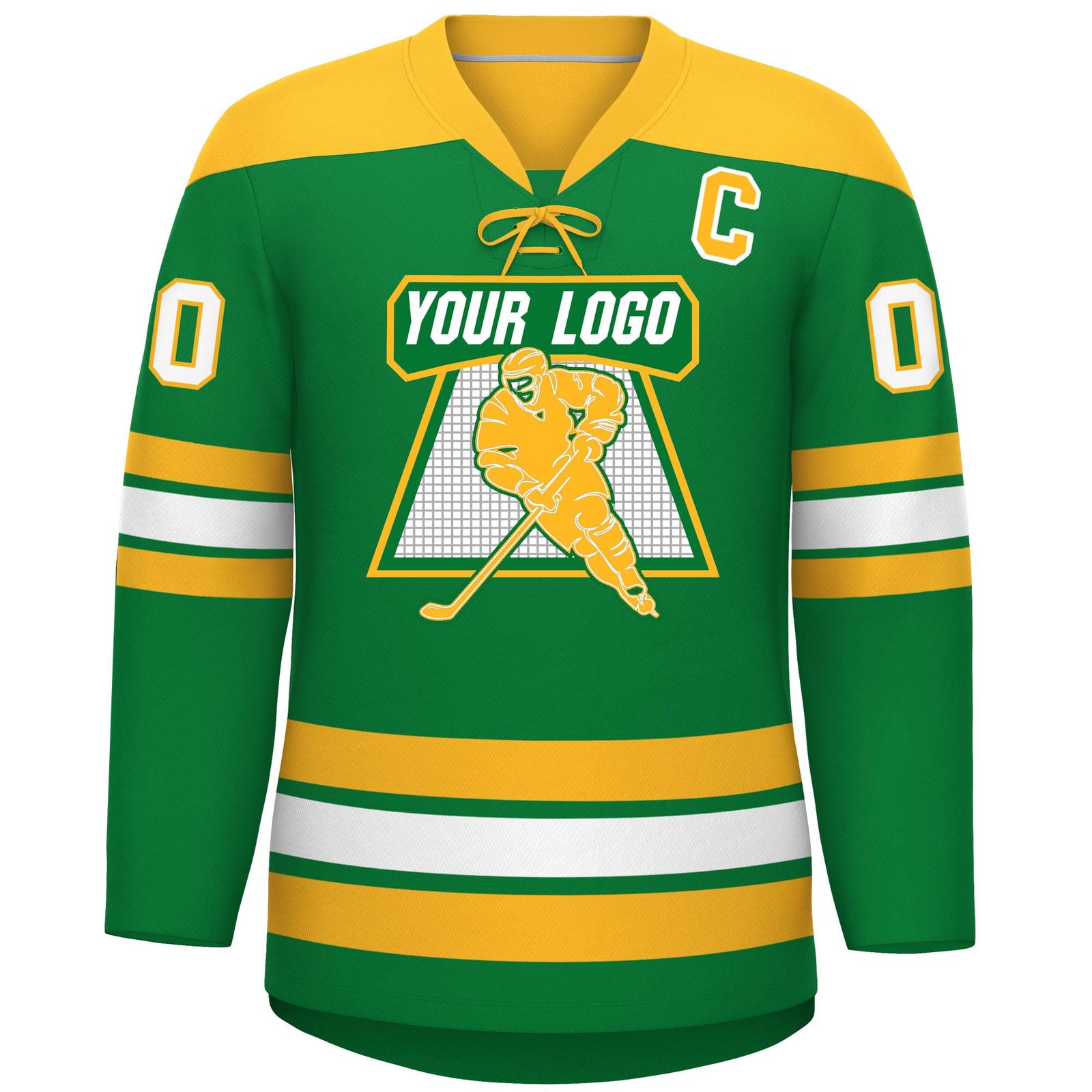 Custom Kelly Green Gold White Personalized Classic Lace-Up Neck Hockey Jersey
