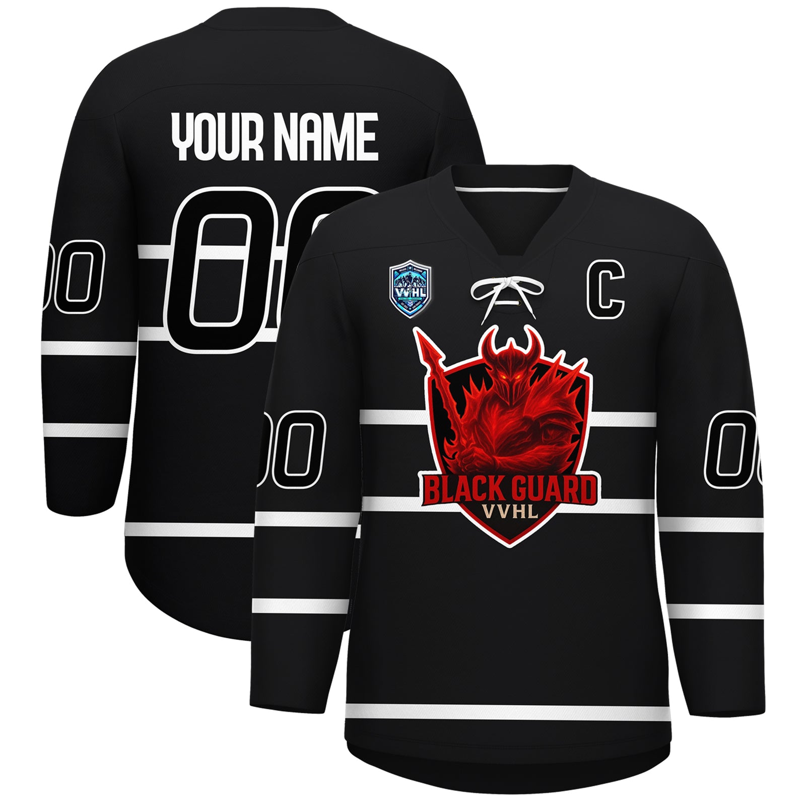 VVHL S8 Custom Black Guard Blue Hockey Jersey