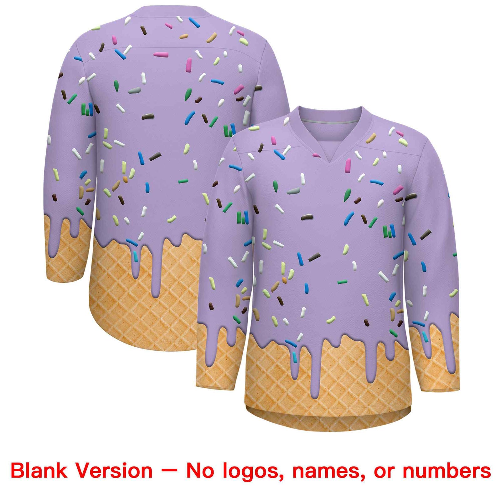 Custom Light Purple Orange Ice Cream Pattern Personalized V-Neck Hockey Jersey