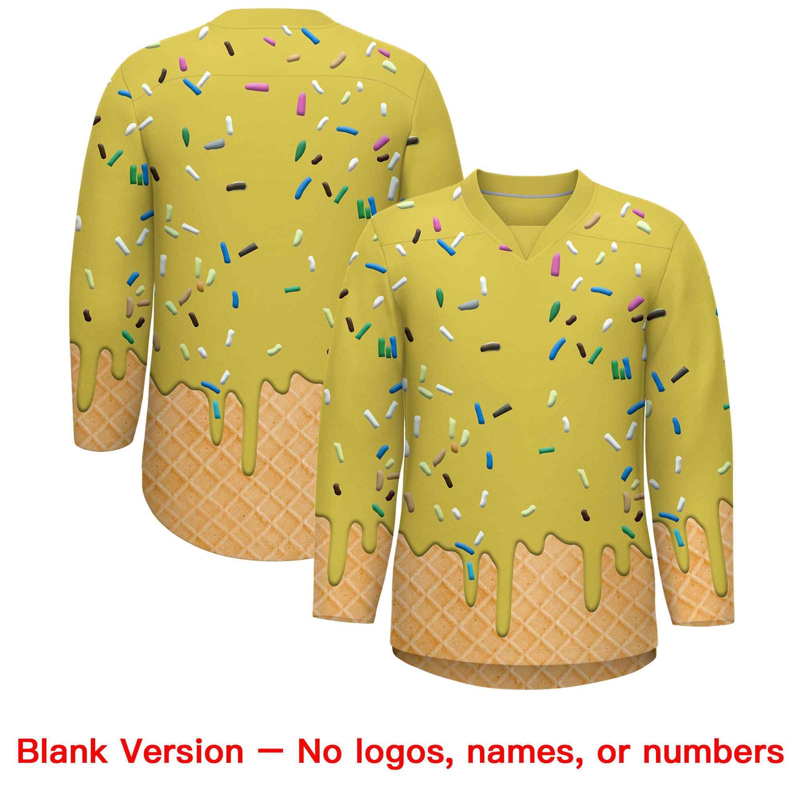 Custom Old Gold Black Ice Cream Pattern Personalized V-Neck Hockey Jersey| KXKSHOP