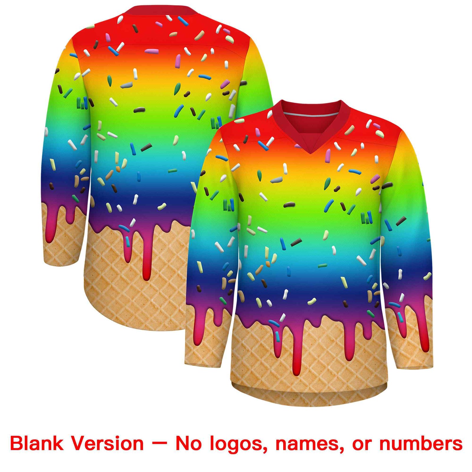 Custom Rainbow White Ice Cream Pattern Personalized V-Neck Hockey Jersey| KXKSHOP