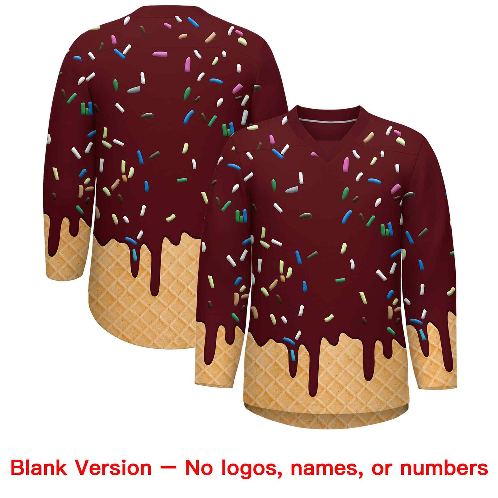 Custom Burgundy Gold Ice Cream Pattern Personalized V-Neck Hockey Jersey| KXKSHOP