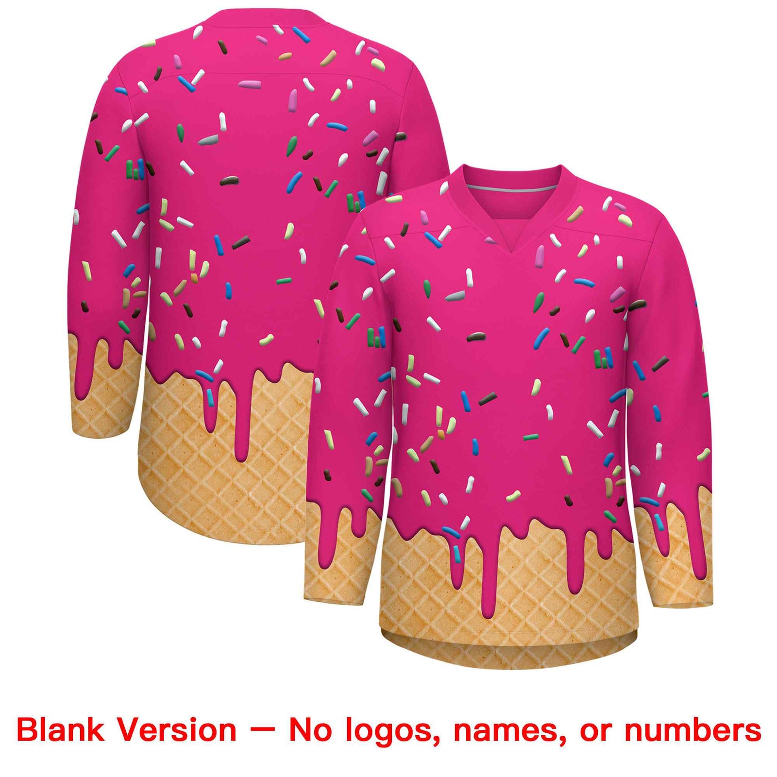 Custom Rose Red Black Ice Cream Pattern Personalized V-Neck Hockey Jersey| KXKSHOP