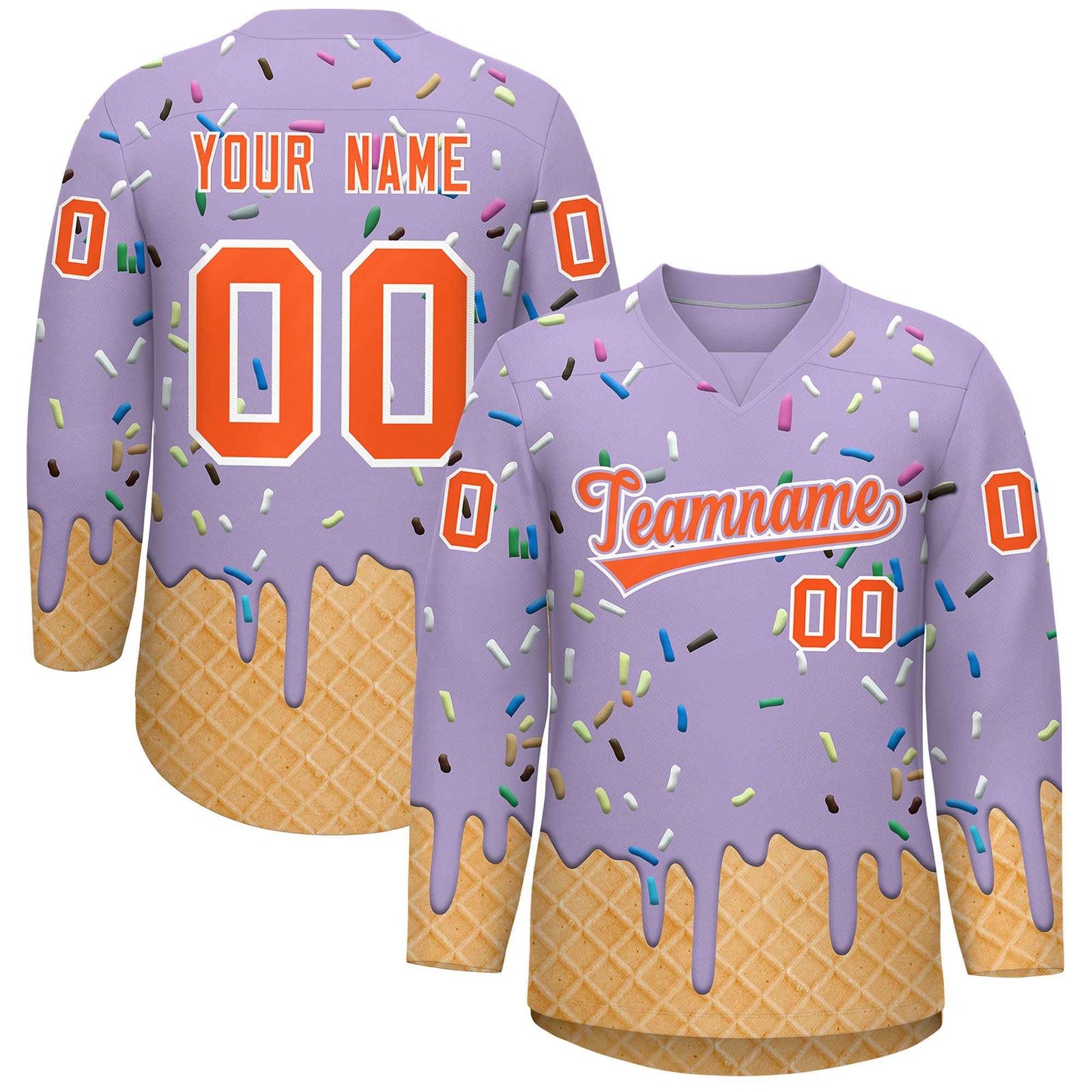 Custom Light Purple Orange Ice Cream Pattern Personalized V-Neck Hockey Jersey| KXKSHOP
