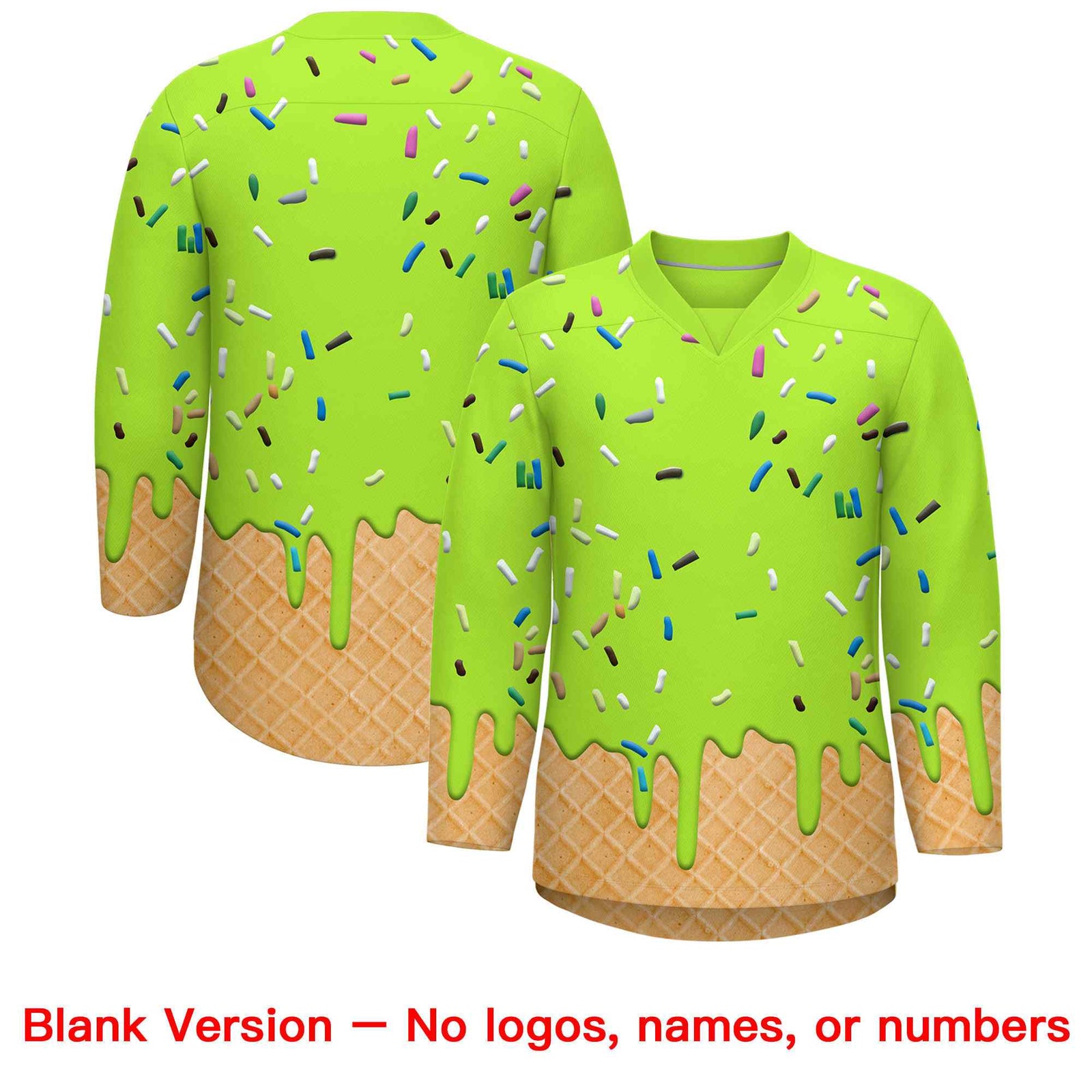 Custom Neon Green Black Ice Cream Pattern Personalized V-Neck Hockey Jersey| KXKSHOP