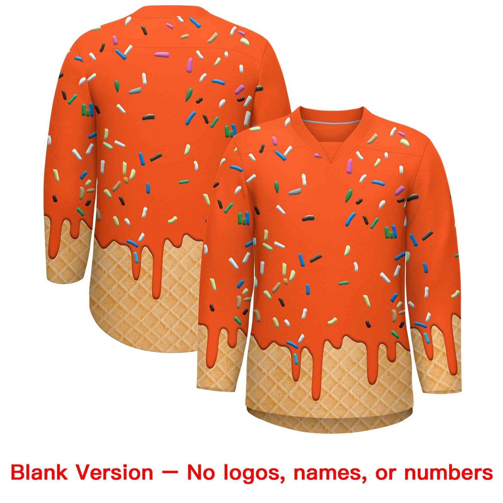 Custom Orange Royal Blue Ice Cream Pattern Personalized V-Neck Hockey Jersey