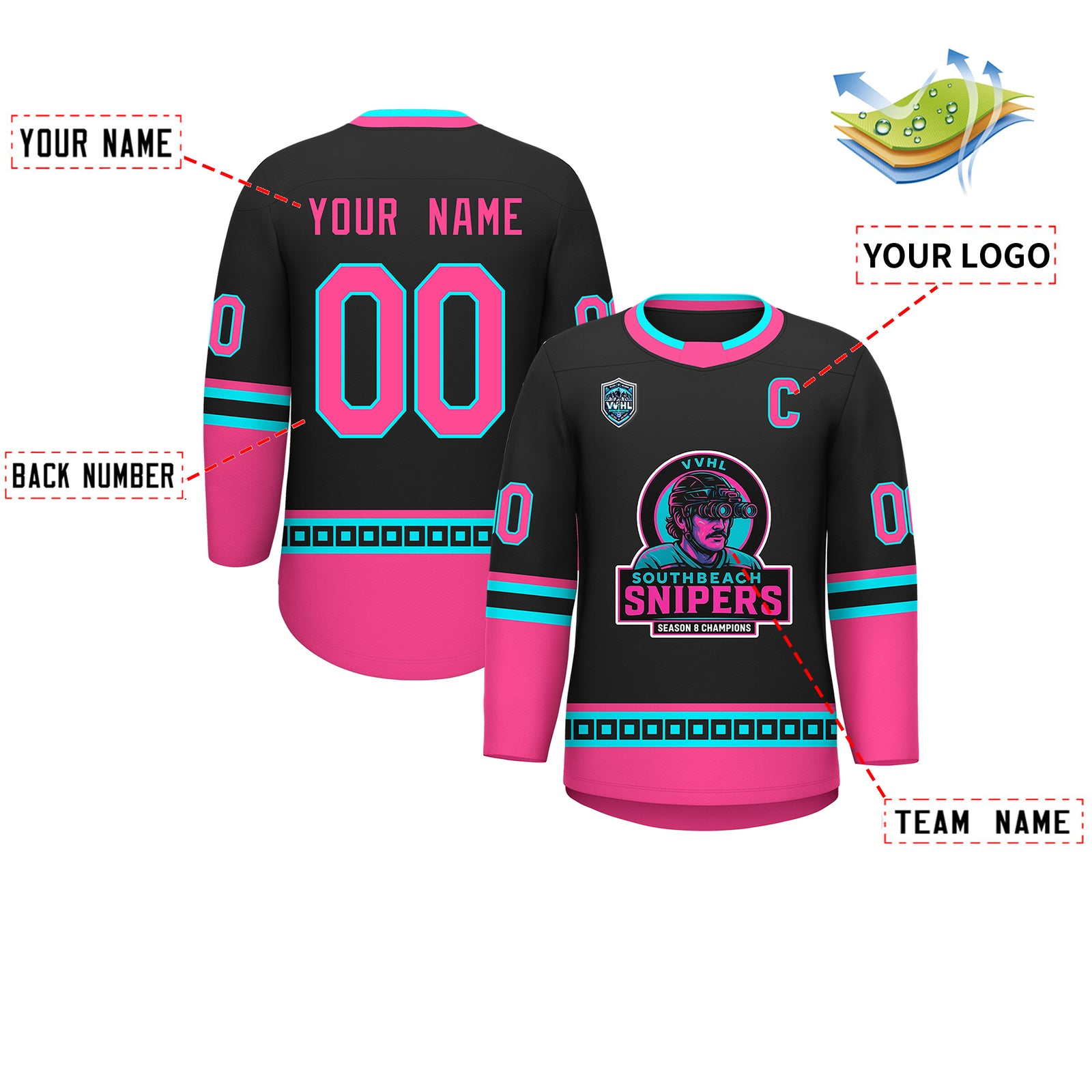 VVHL S9 South beach Snipers Black White Hockey Jersey
