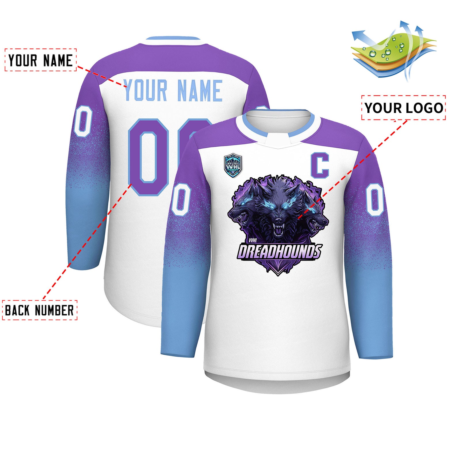 VVHL S9 Dreadhounds White Black Hockey Jersey