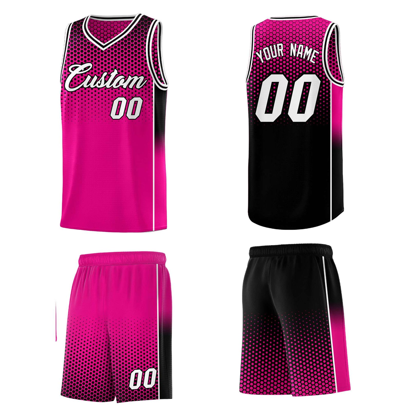 Custom Rose Red Black Reversible Side Gradient Sports Uniform Dot Pattern Basketball Jersey Kits