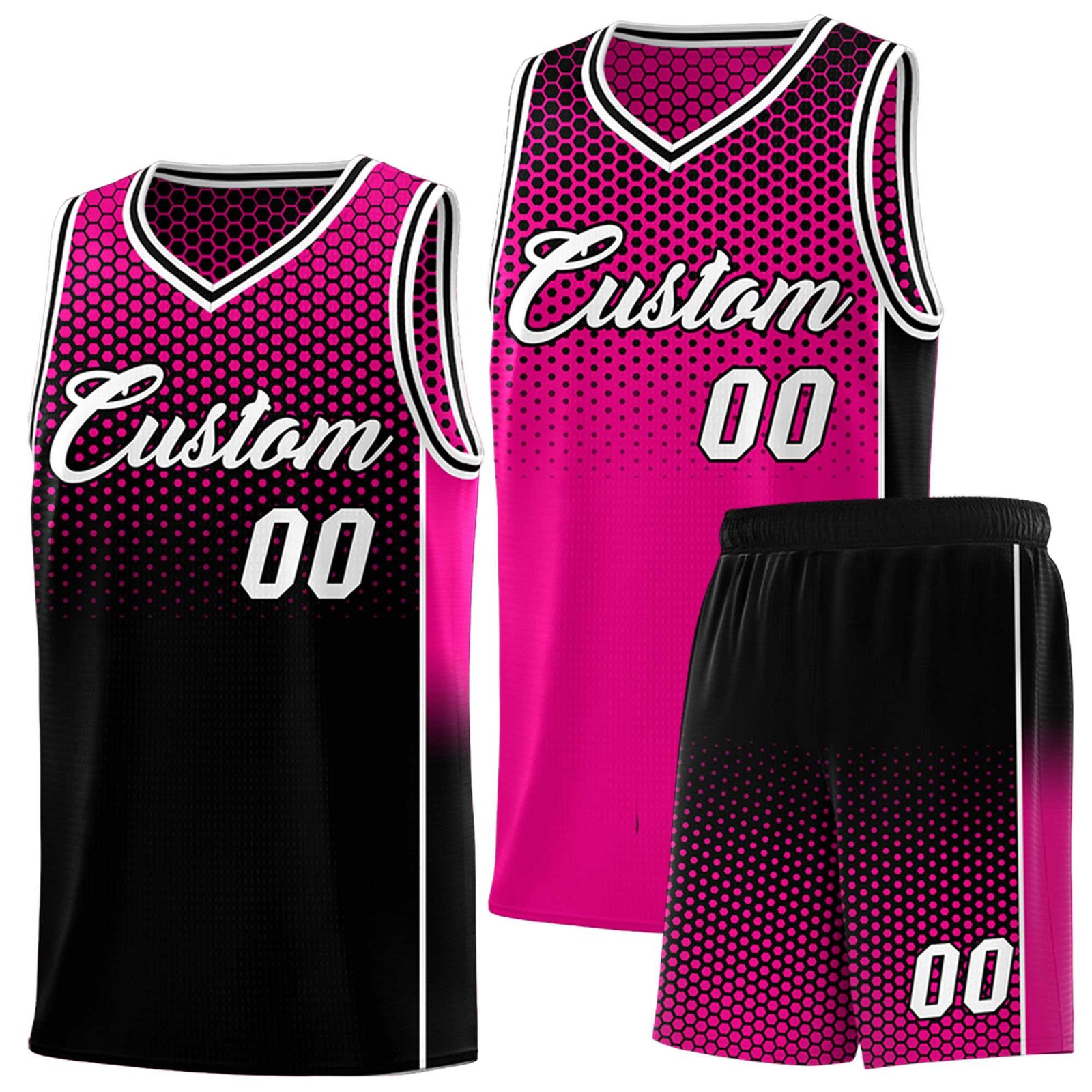 Custom Rose Red Black Reversible Side Gradient Sports Uniform Dot Pattern Basketball Jersey Kits