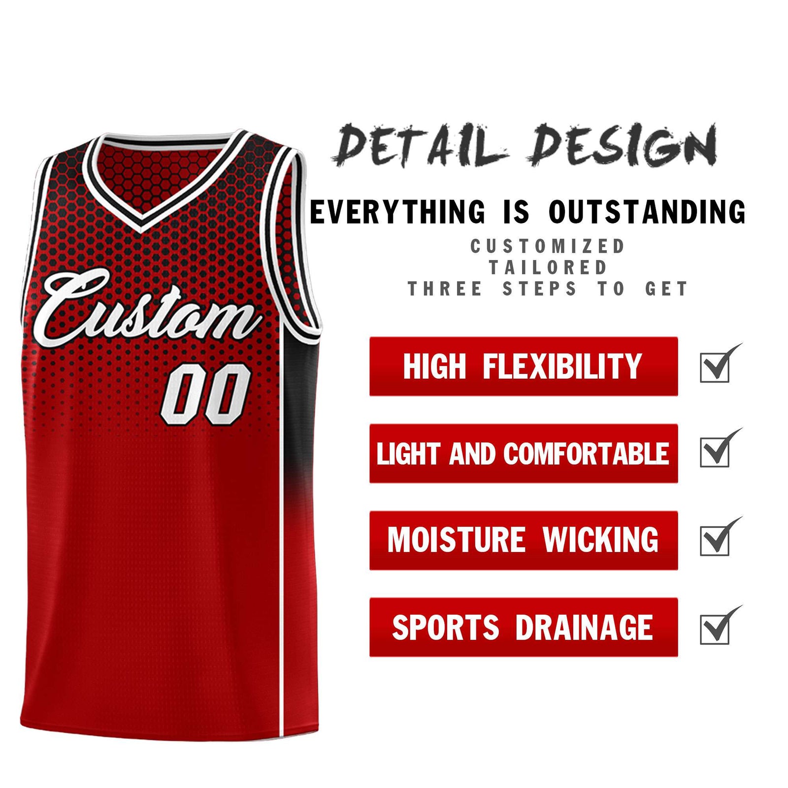 Custom Red Black Reversible Side Gradient Sports Uniform Dot Pattern Basketball Jersey Kits
