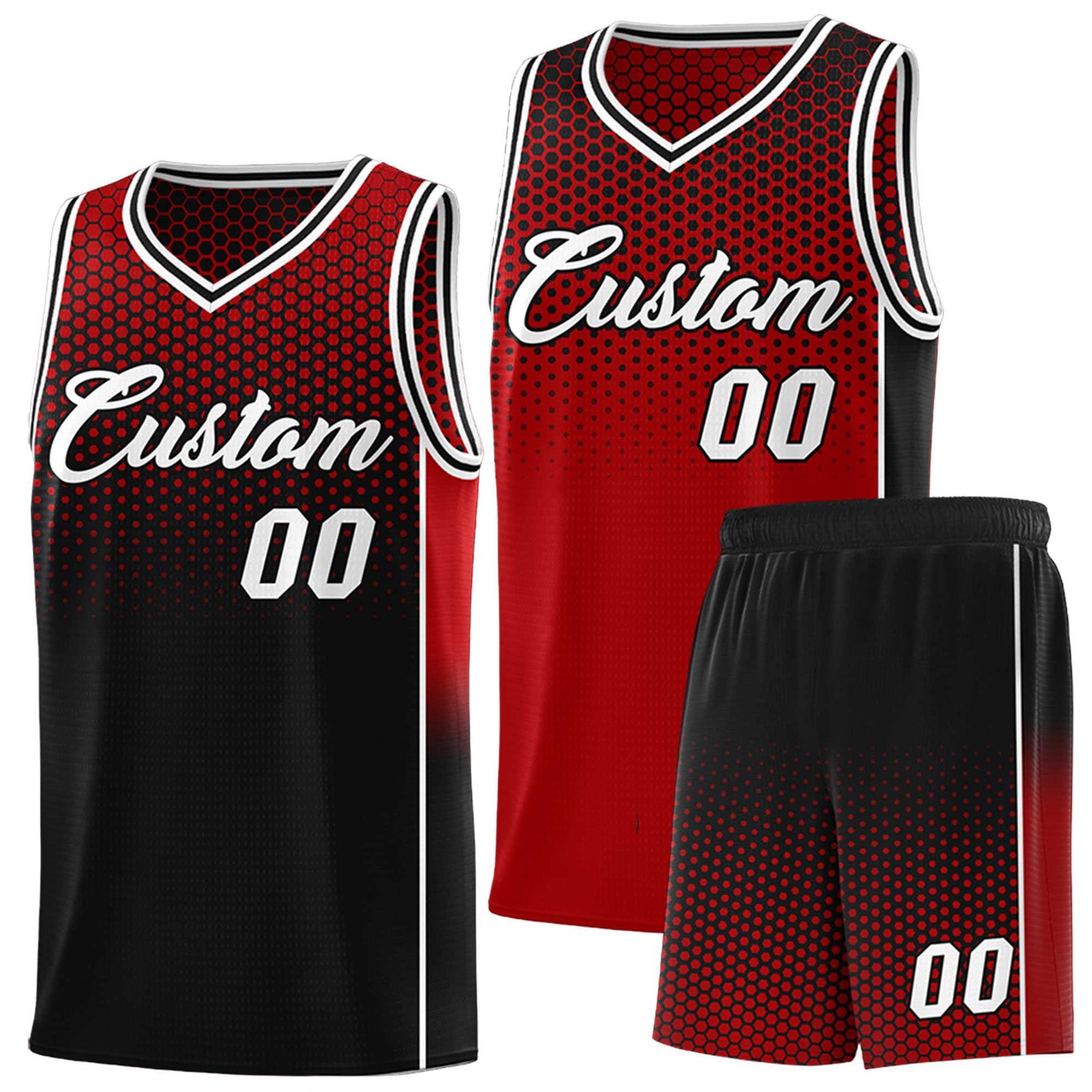 Custom Red Black Reversible Side Gradient Sports Uniform Dot Pattern Basketball Jersey Kits